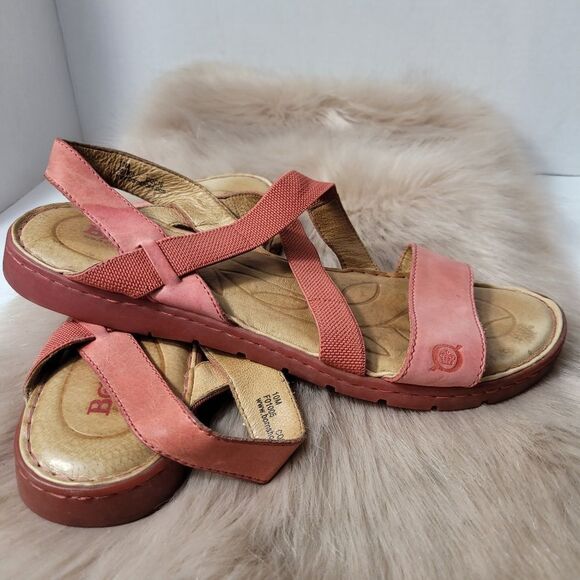 Born Elastic Strap Leather Sling Back Sandals Red Size 10 - Picture 6 of 9
